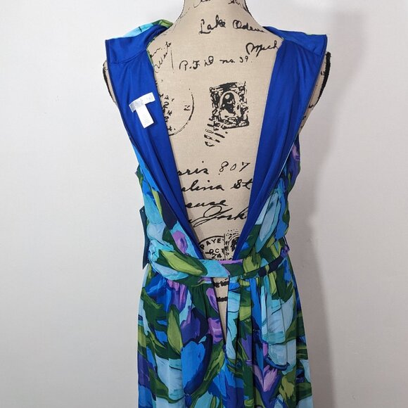 NWT London Times Crisscross Wrap-Neck Halter Maxi Dress Aqua Royal Size 12 - Picture 13 of 15